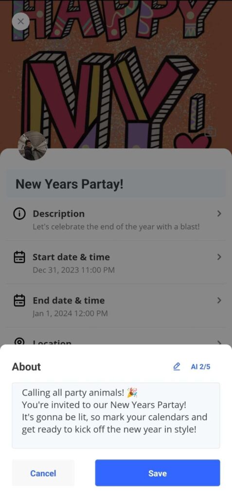 AI Generated Event Description - Plan Events on Pinch